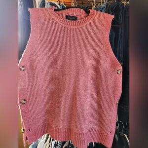 Sleeveless Side-Button Knit Sweater Vest - Dusty Rose